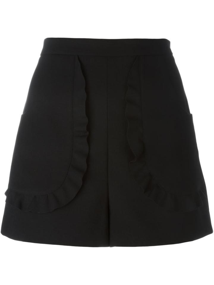 Red Valentino Ruffled Pocket Shorts, Women's, Size: 42, Black, Polyester/spandex/elastane/viscose/polyester