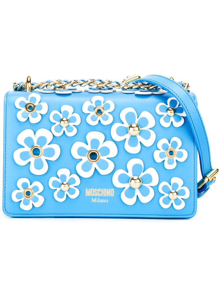 Moschino Floral Embellished Crossbody Bag, Women's, Blue, Calf Leather