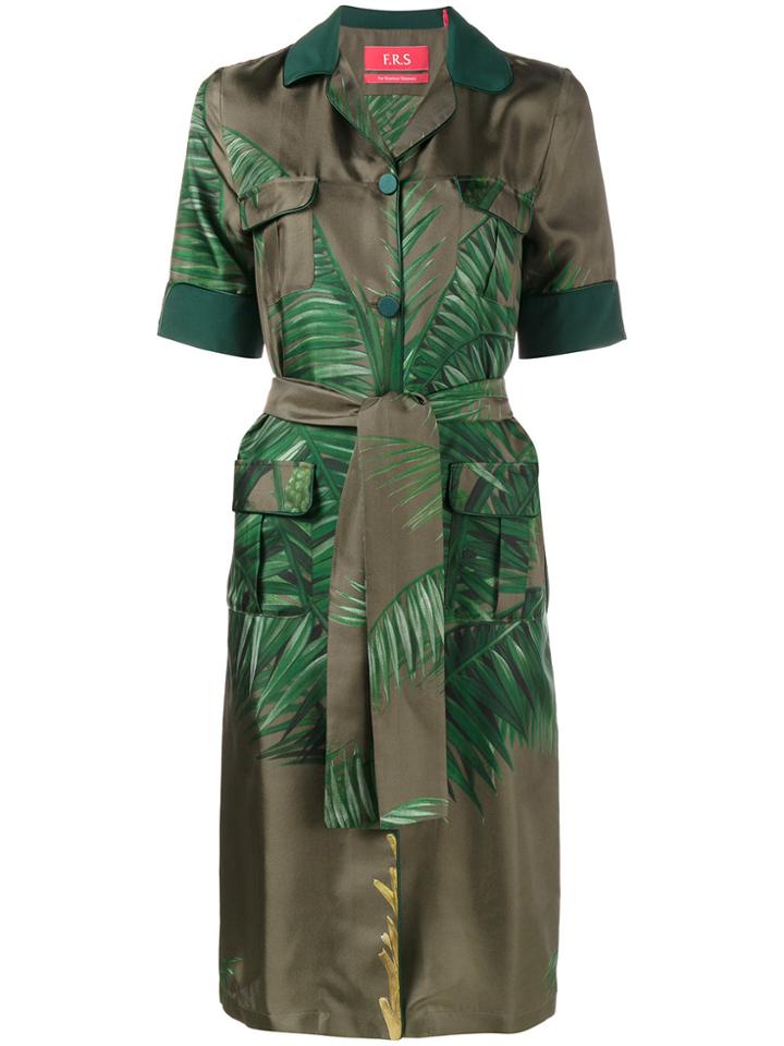 F.r.s For Restless Sleepers Palm Leaf Print Shirt Dress - Green