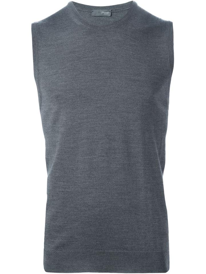 Drumohr Crew Neck Knitted Vest, Men's, Size: 50, Grey, Merino