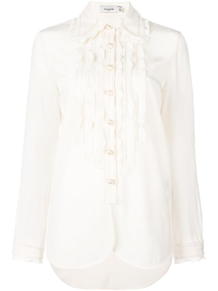 Coach Ruffle Front Shirt, Women's, Size: 4, Nude/neutrals, Silk