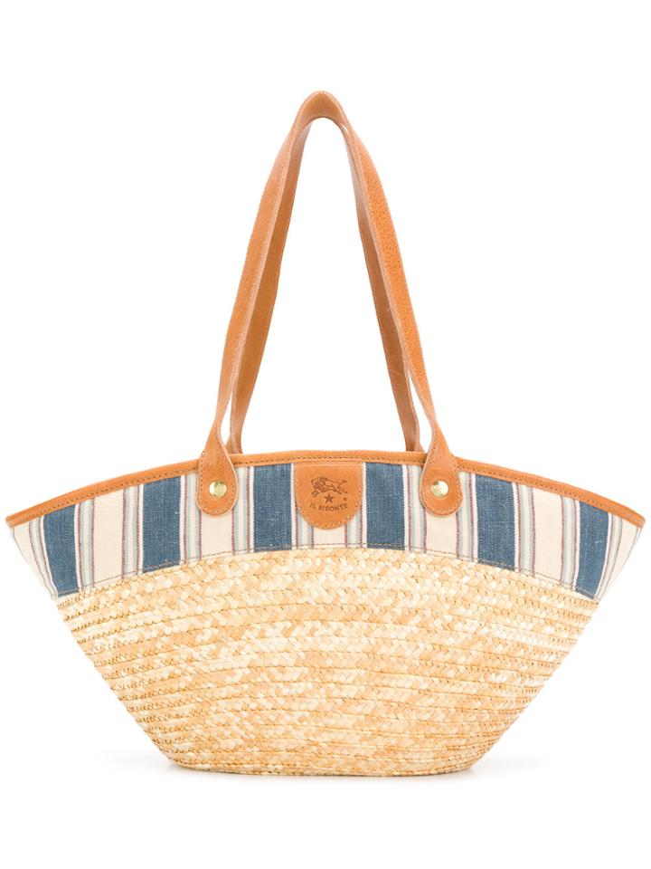Il Bisonte Striped Poplin Trim Tote - Nude & Neutrals