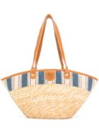 Il Bisonte Striped Poplin Trim Tote - Nude & Neutrals