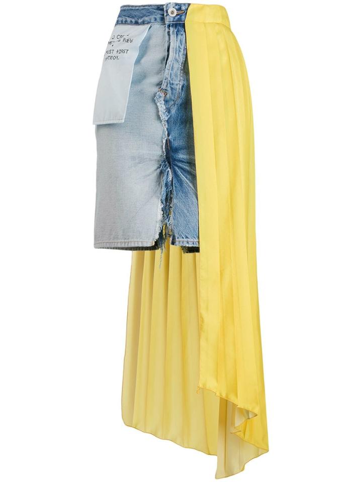 Unravel Project Asymmetric Pleated Panel Denim Skirt - Blue