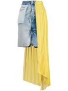 Unravel Project Asymmetric Pleated Panel Denim Skirt - Blue