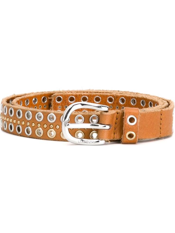 Diesel Eyelet Buckle Belt, Women's, Size: 95, Brown, Leather