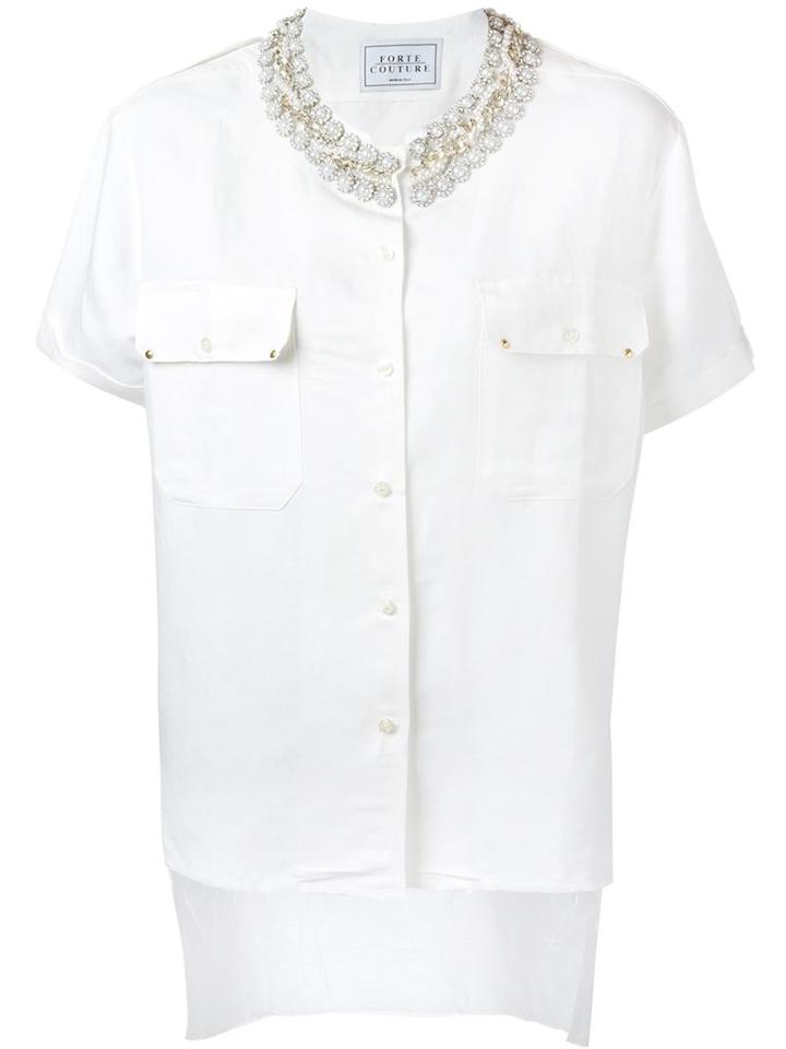 Forte Couture 'honour' Embellished Collar Button Down Shirt, Women's, Size: Medium, White, Linen/flax/viscose