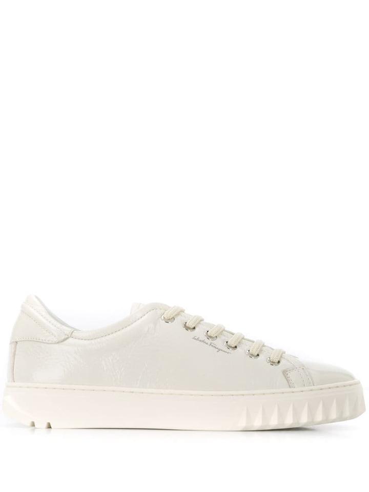Salvatore Ferragamo Shark Tooth Detail Sneakers - White