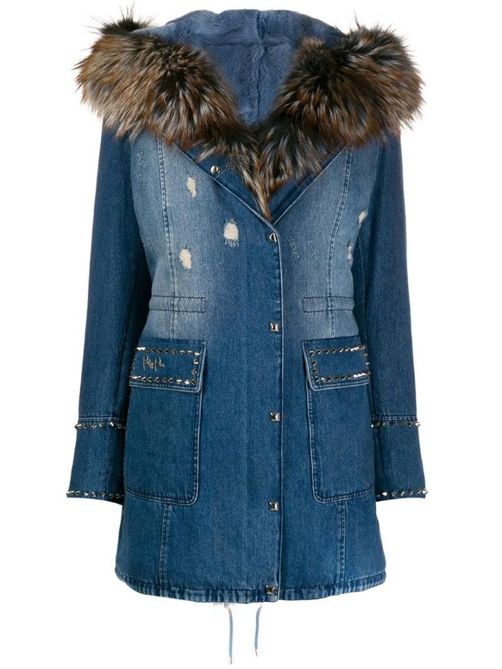 Philipp Plein Fur-lined Denim Coat - Blue