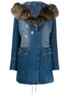 Philipp Plein Fur-lined Denim Coat - Blue