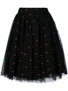 P.a.r.o.s.h. Cherry Embroidered Tulle Gathered Skirt - Black