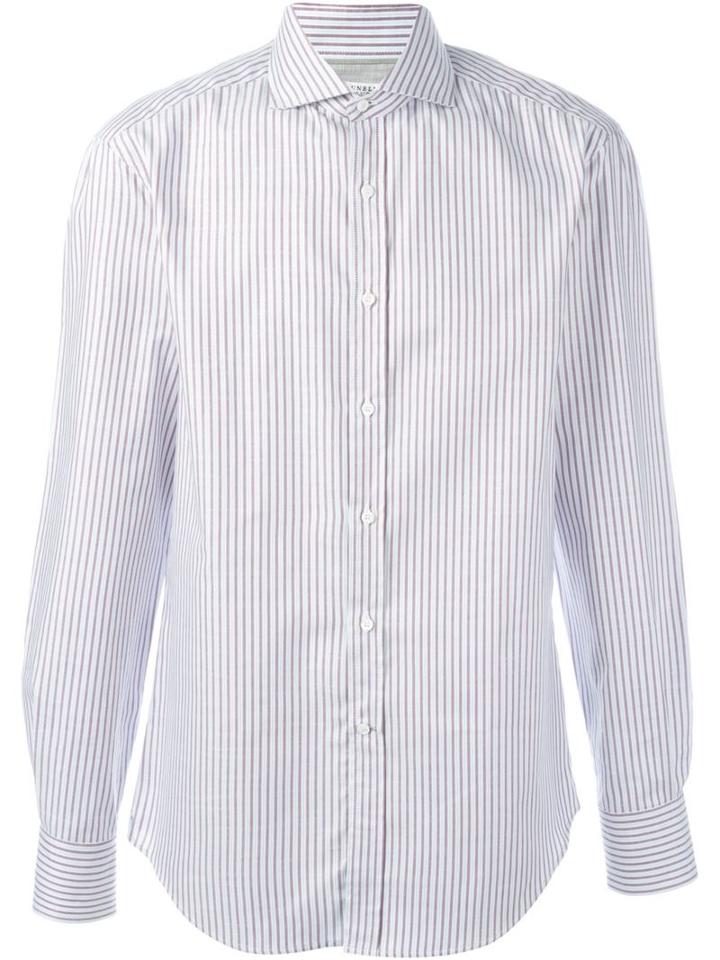 Brunello Cucinelli Striped Shirt, Men's, Size: Xl, White, Cotton