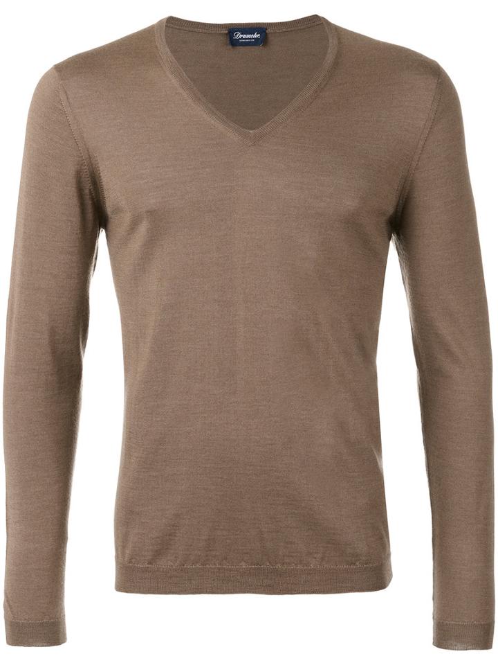 Drumohr - V-neck Jumper - Men - Silk/cashmere - 50, Brown, Silk/cashmere