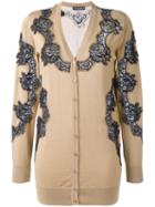 Dolce & Gabbana Lace Insert Cardigan, Women's, Size: 42, Brown, Silk/cotton/polyamide/cashmere