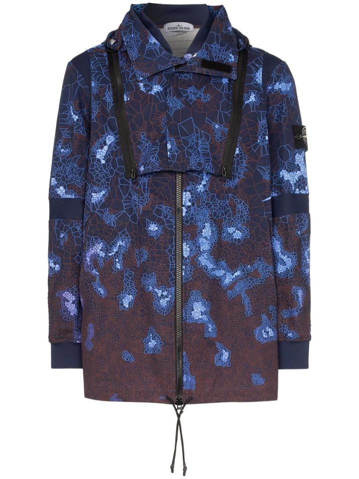 Stone Island Printed Hooded Cotton Duffle Coat - Purple