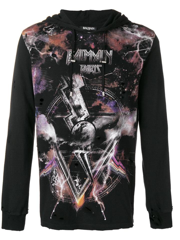 Balmain Printed Hoodie - Black