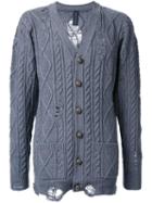 Miharayasuhiro Distressed Aran Knit Cardigan, Men's, Size: 48, Grey, Acrylic/wool