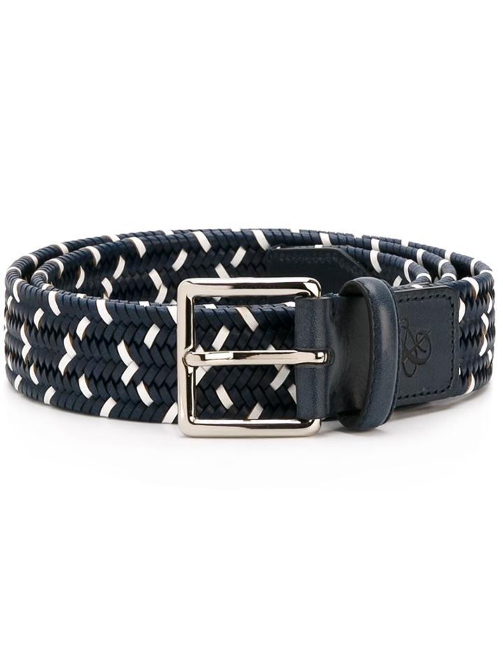 Canali Woven Belt, Men's, Size: 95, Blue, Leather