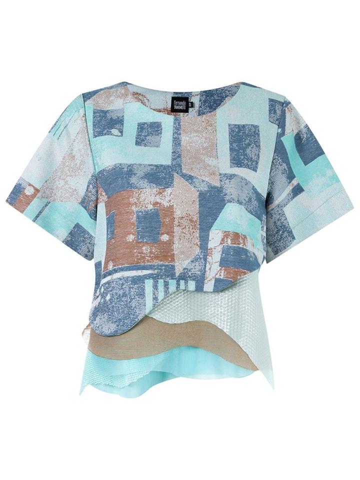 Fernanda Yamamoto Abstract Print Overlay Blouse, Women's, Size: 43, Blue, Cotton/polyester/lyocell/polyimide