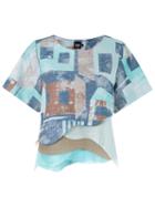 Fernanda Yamamoto Abstract Print Overlay Blouse, Women's, Size: 43, Blue, Cotton/polyester/lyocell/polyimide