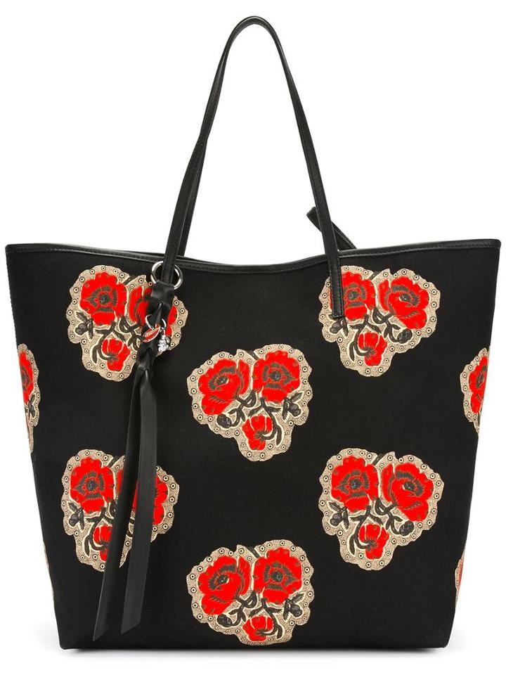 Alexander Mcqueen Skull Poppy Print Shopper Tote, Women's, Black, Cotton