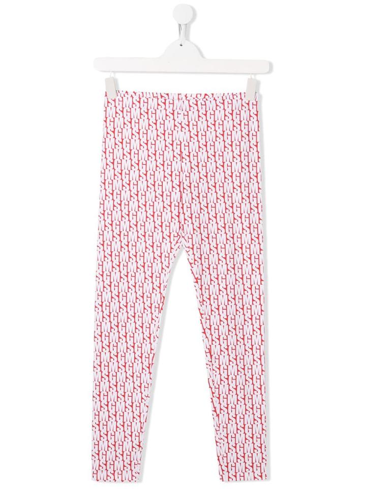 Msgm Kids Logo Print Leggings - White