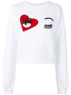 Chiara Ferragni Wink Patches Cropped Sweatshirt, Women's, Size: Small, White, Cotton