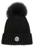 Moncler Bobble Top Beanie, Women's, Grey, Fox Fur/virgin Wool