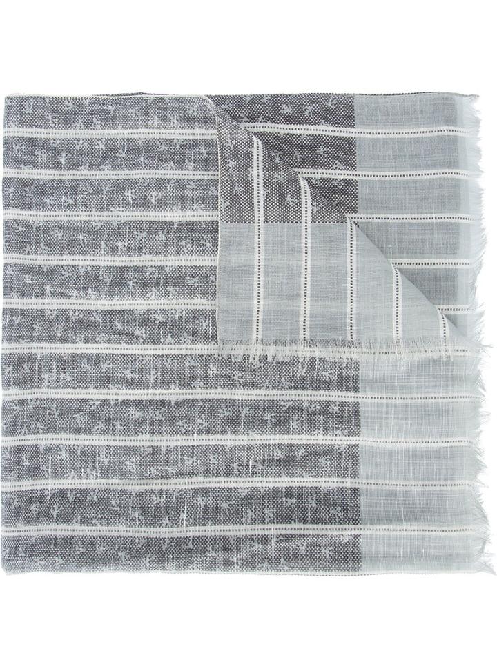 Isaia Striped Scarf, Men's, Grey, Cotton/linen/flax