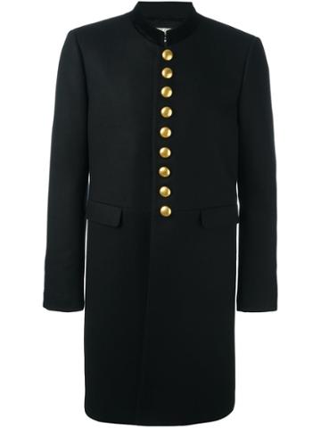 Saint Laurent Velvet Collar Officer Coat, Men's, Size: 50, Black, Cotton/cupro/wool