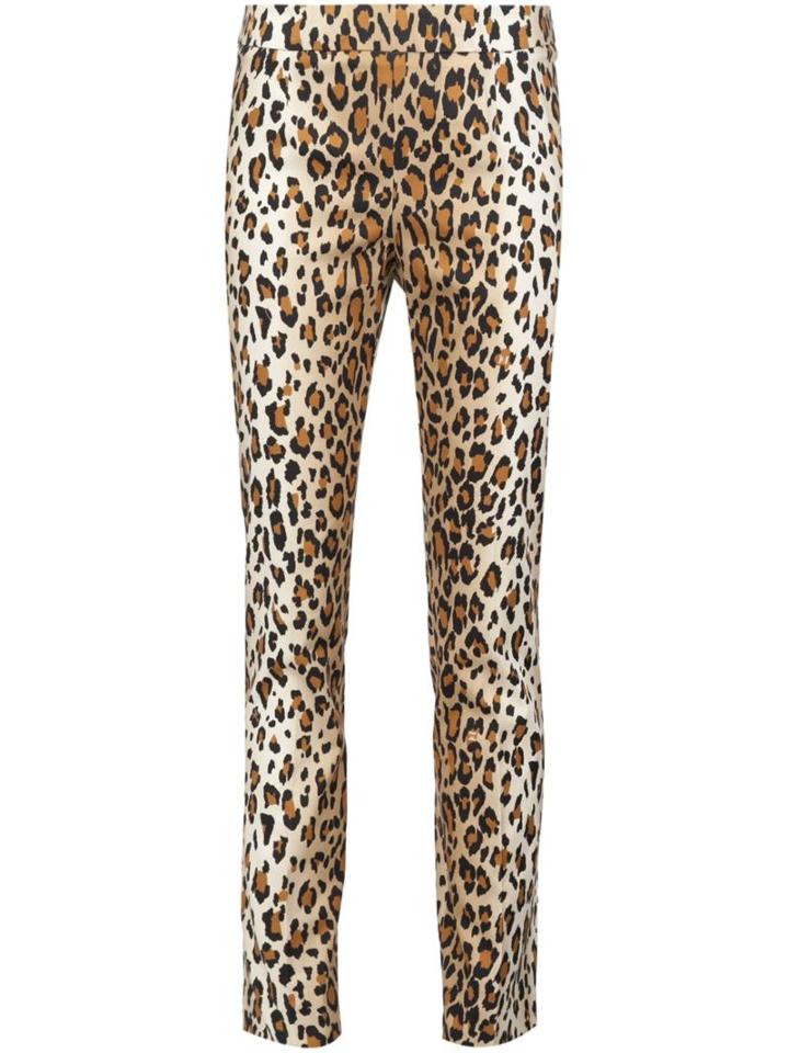 Carolina Herrera Leopard Print Straight Trousers, Women's, Size: 6, Nude/neutrals, Cotton/spandex/elastane