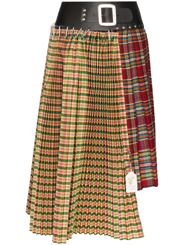 Chopova Lowena Tartan Pleated Asymmetric Midi Skirt - Multicolour
