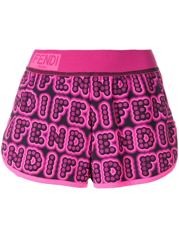 Fendi Logo Print Short Shorts - Pink & Purple