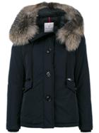 Moncler Fox Fur Trimmed Short Fitted Parka Jacket - Blue