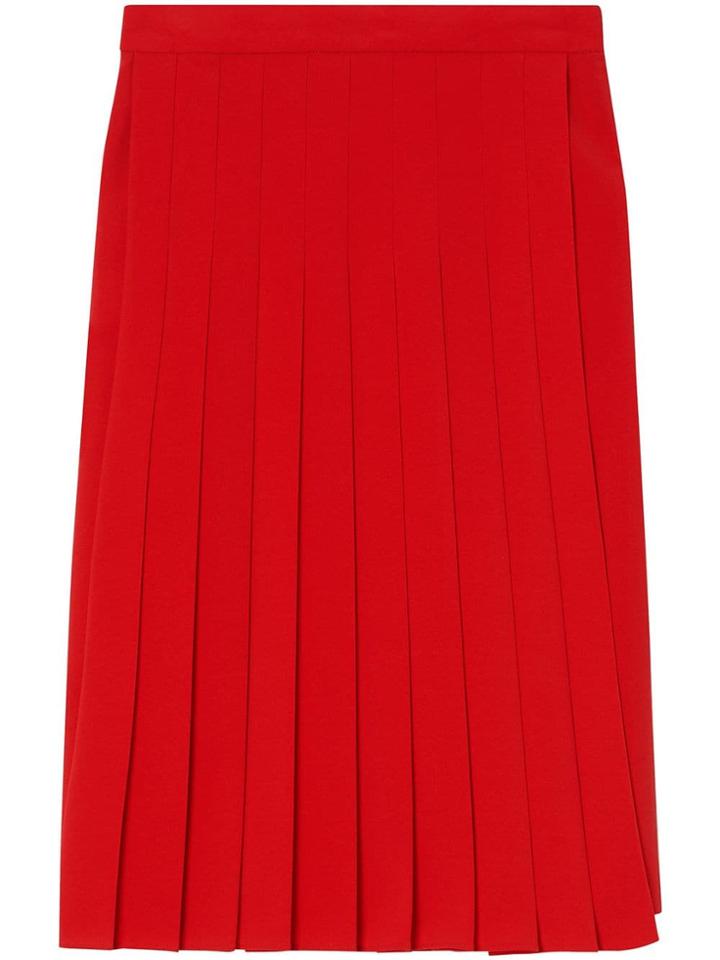 Burberry Stretch Cady Pleated Skirt - Red