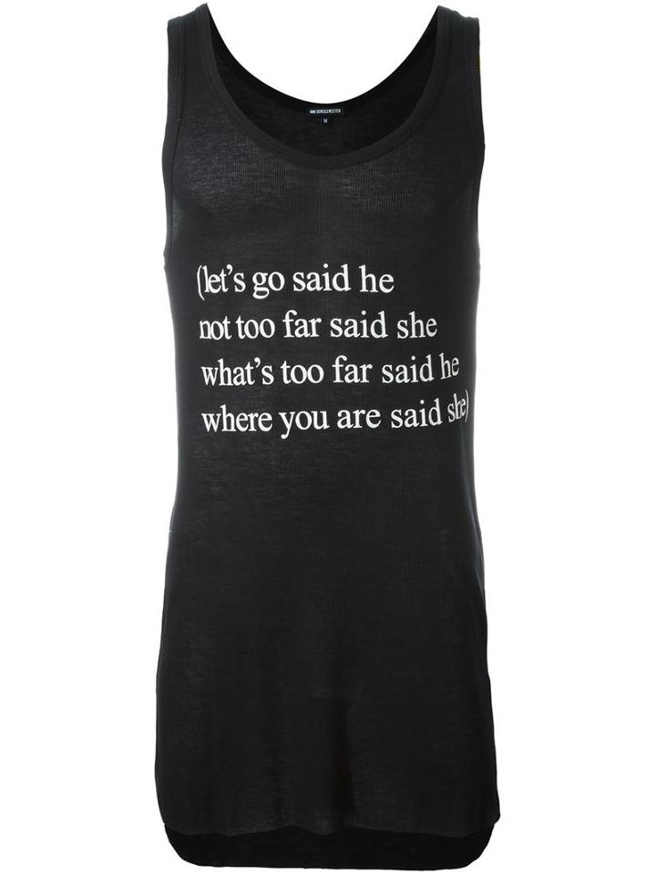 Ann Demeulemeester Quote Print Tank Top, Men's, Size: Xs, Black, Modal/cashmere