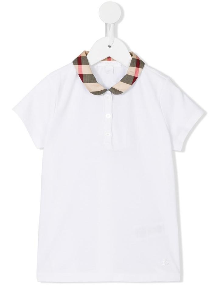 Burberry Kids Check Collar Polo Shirt, Girl's, Size: 7 Yrs, White