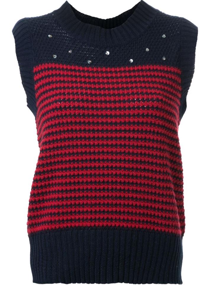 Muveil Embroidered Knit Vest, Women's, Size: 38, Red, Cotton/acrylic/wool