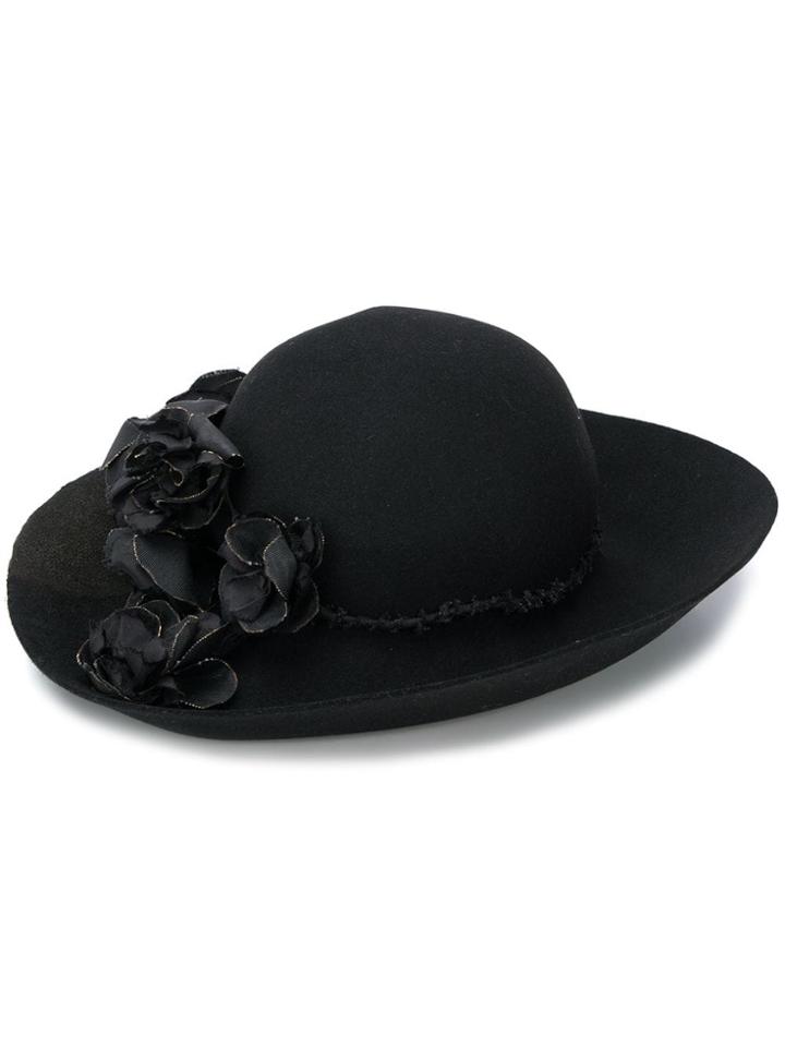 Horisaki Design & Handel Flower Appliqué Hat - Black