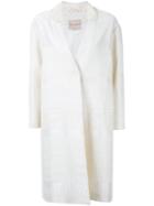 Erika Cavallini Jacquard Single Breasted Coat, Women's, Size: 46, White, Cotton/acrylic/nylon/virgin Wool