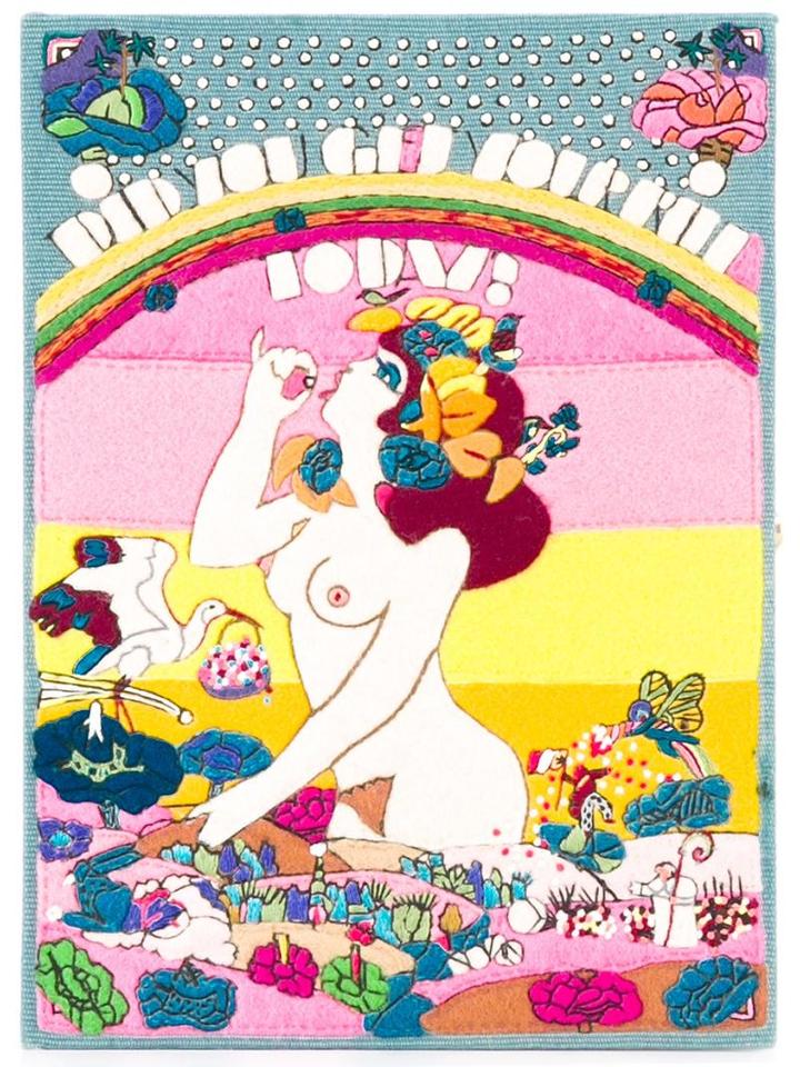 Olympia Le-tan Did You Get Your Pill Today Clutch, Women's, Blue, Cotton
