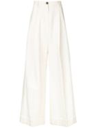 Dries Van Noten Pleat Detail Palazzo Trousers, Women's, Size: 40, White, Cotton/linen/flax