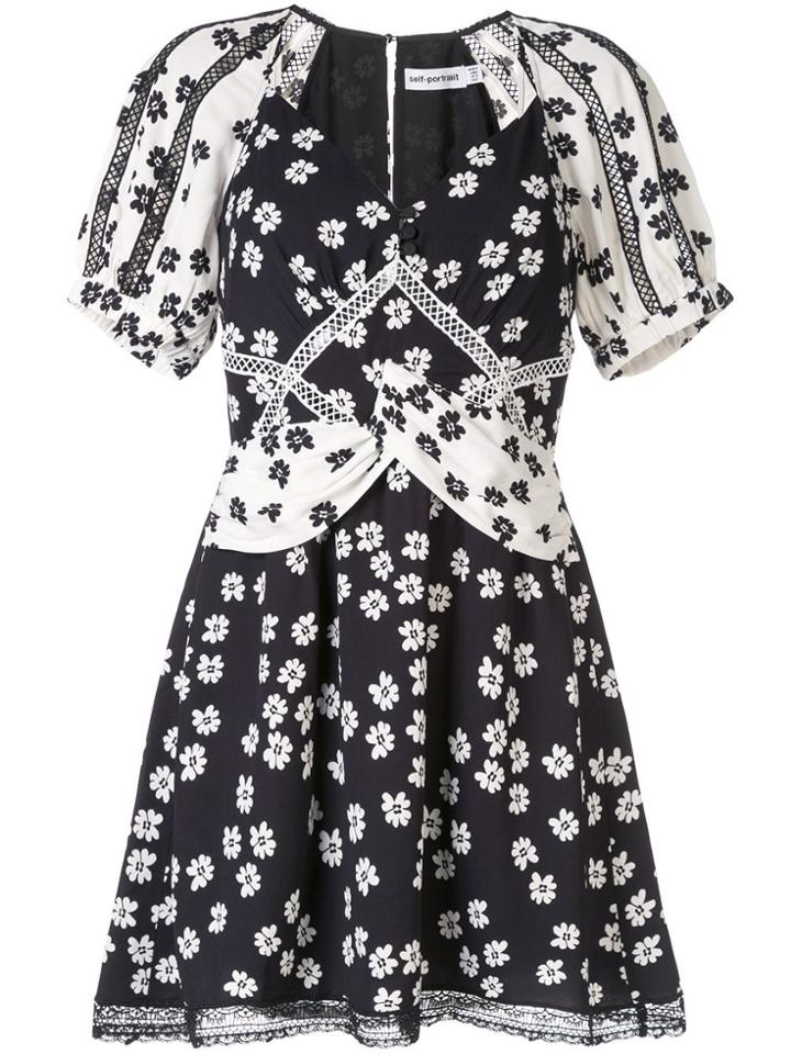 Self-portrait Floral Mini Dress - Black