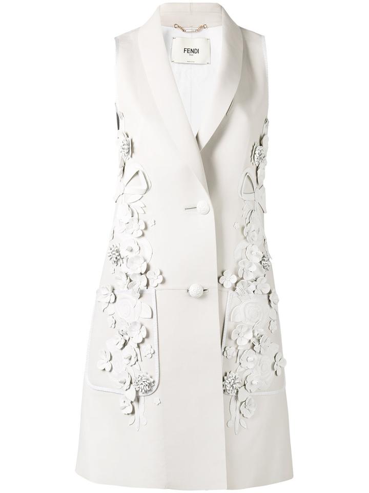 Fendi - Floral Appliqué Sleeveless Jacket - Women - Nappa Leather - 40, Nude/neutrals, Nappa Leather