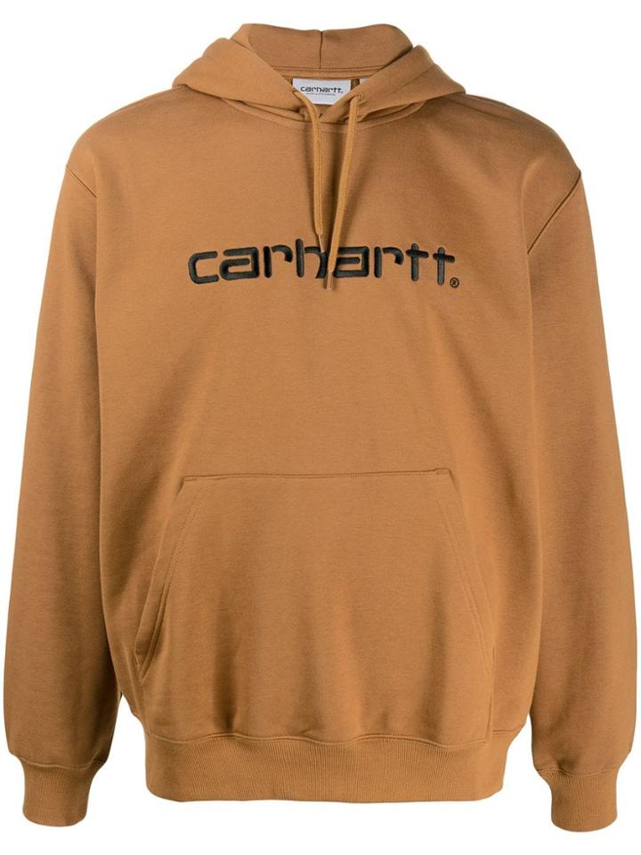Carhartt Wip Logo Embroidered Hoodie - Brown