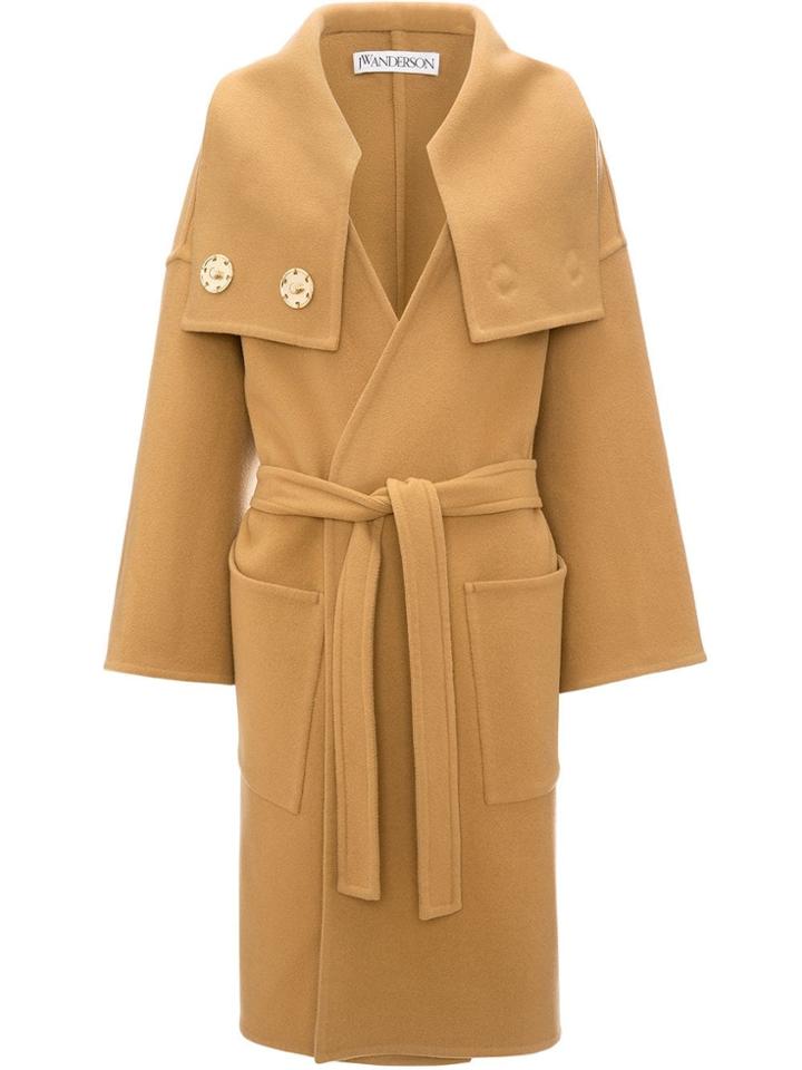 Jw Anderson Wrap Coat With Oversized Collar - Brown