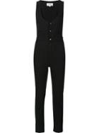 Frame Denim Sleeveless Button Down Jumpsuit, Women's, Size: Medium, Black, Cotton/polyester/spandex/elastane