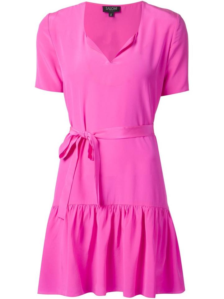 Saloni Belted Ruffle Hem Dress