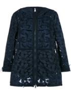 Moncler Guipure Lace Hooded Jacket, Women's, Size: 1, Blue, Polyamide/cotton/polyester