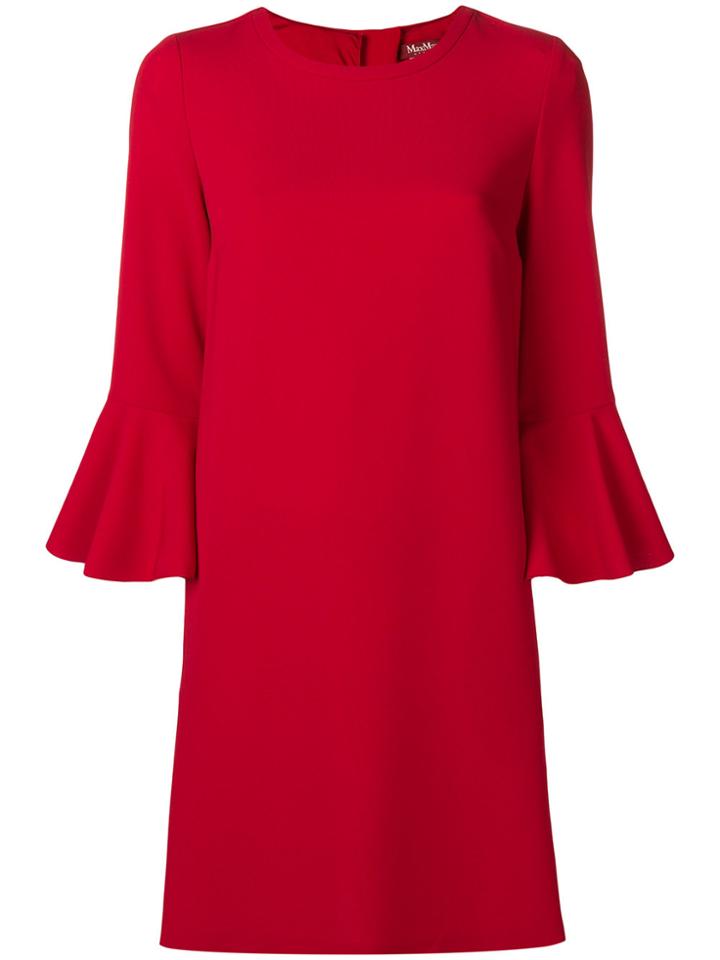 Max Mara Studio Ruffled Sleeve Round Neck Shift Dress - Red